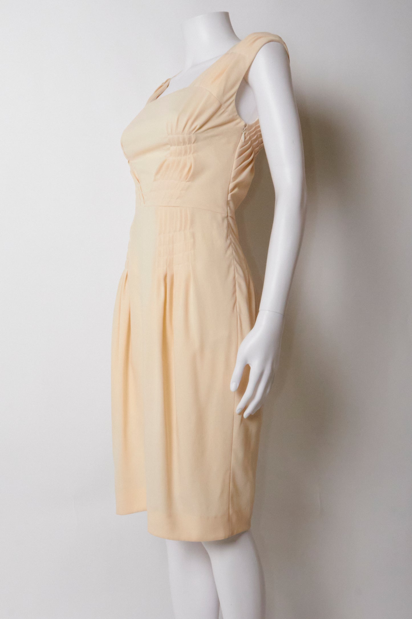 Christian Dior 2007 Cream Ruched Midi Dress