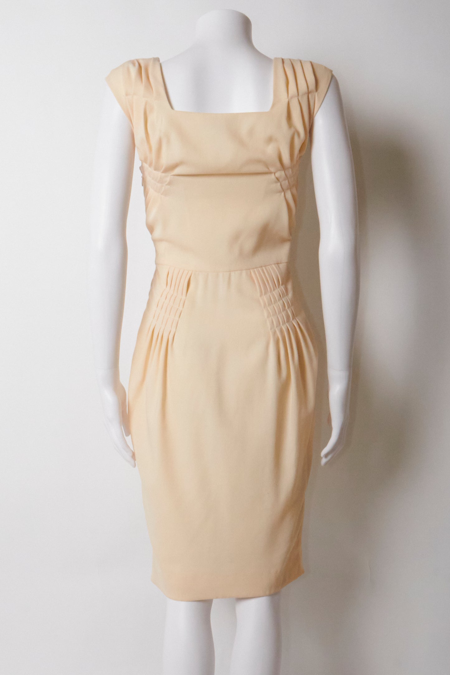 Christian Dior 2007 Cream Ruched Midi Dress