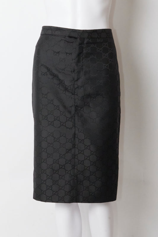 Gucci Tom Ford Spring 1998 Black Monogram Midi Skirt