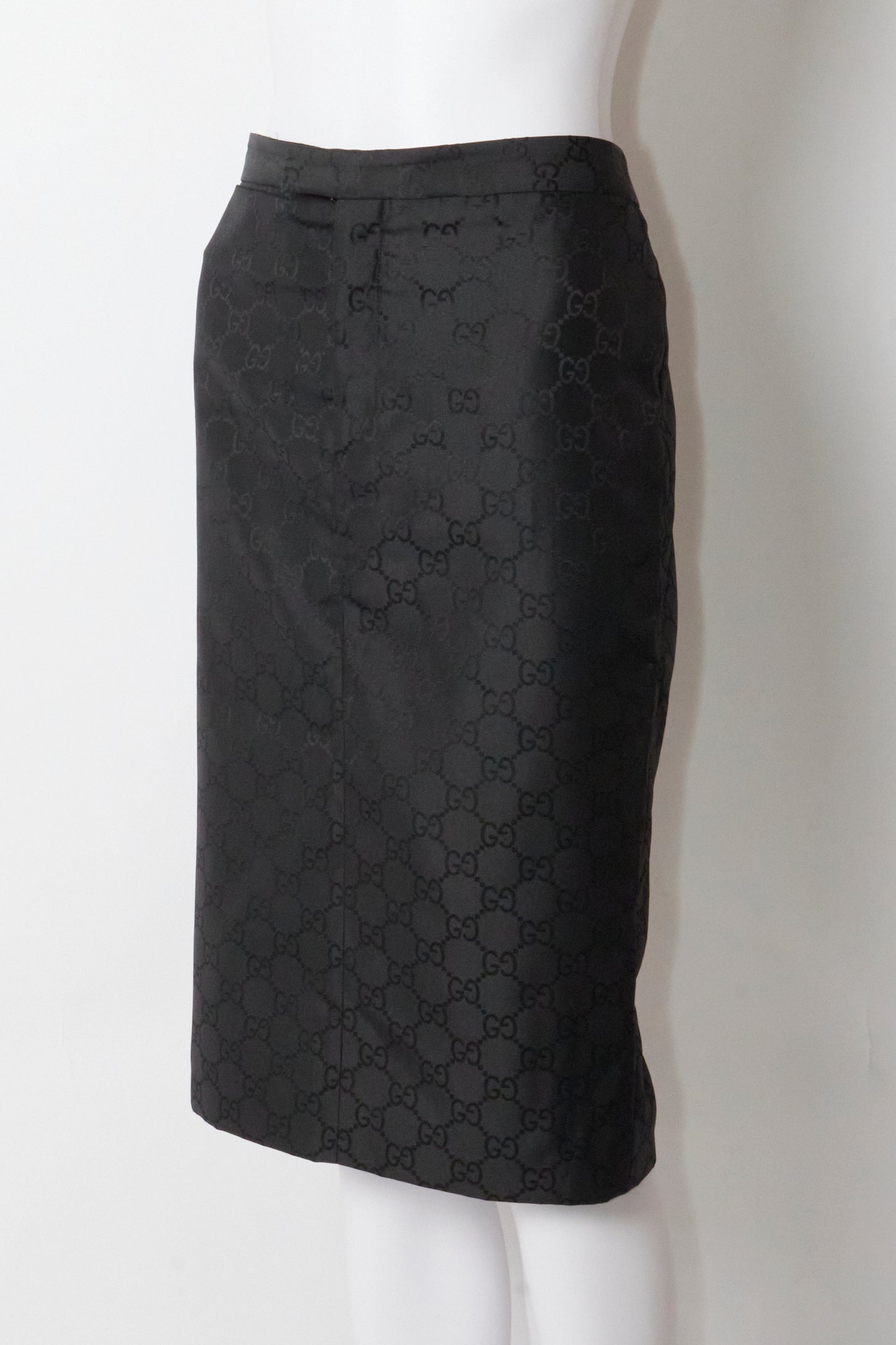 Gucci Tom Ford Spring 1998 Black Monogram Midi Skirt