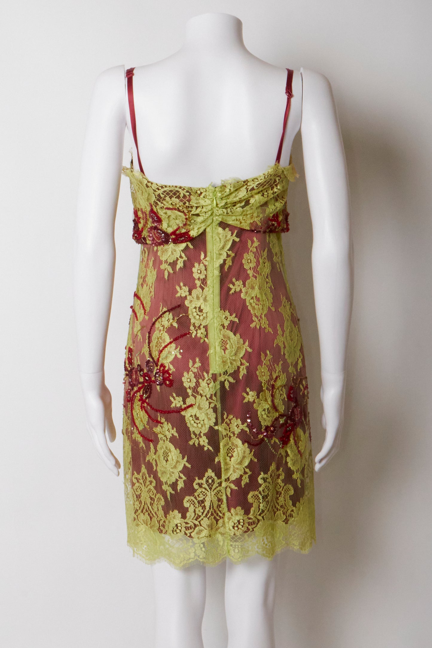 Dolce & Gabbana Spring 1999 Green Lace Beaded Bustier Dress