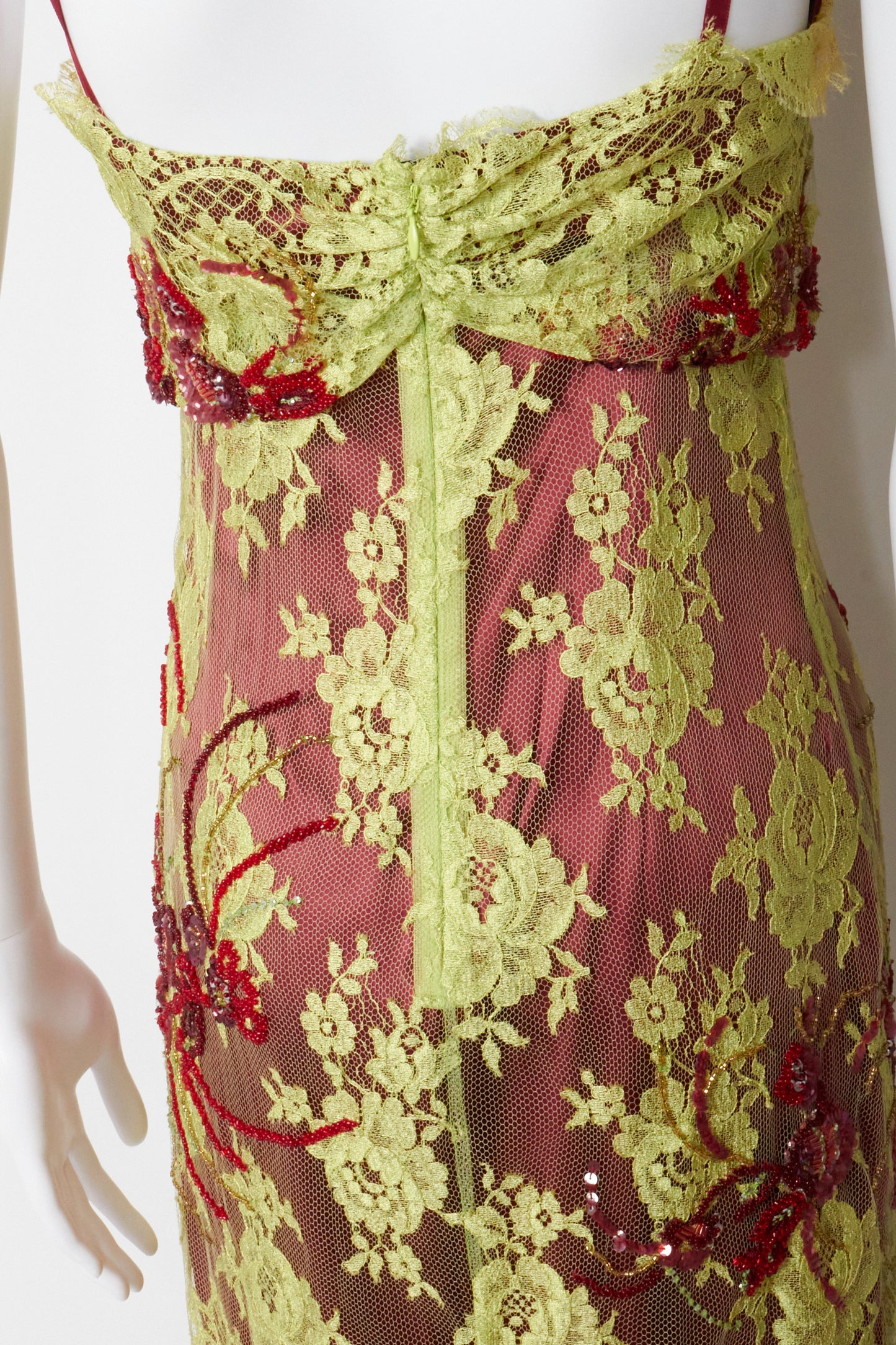Dolce & Gabbana Spring 1999 Green Lace Beaded Bustier Dress