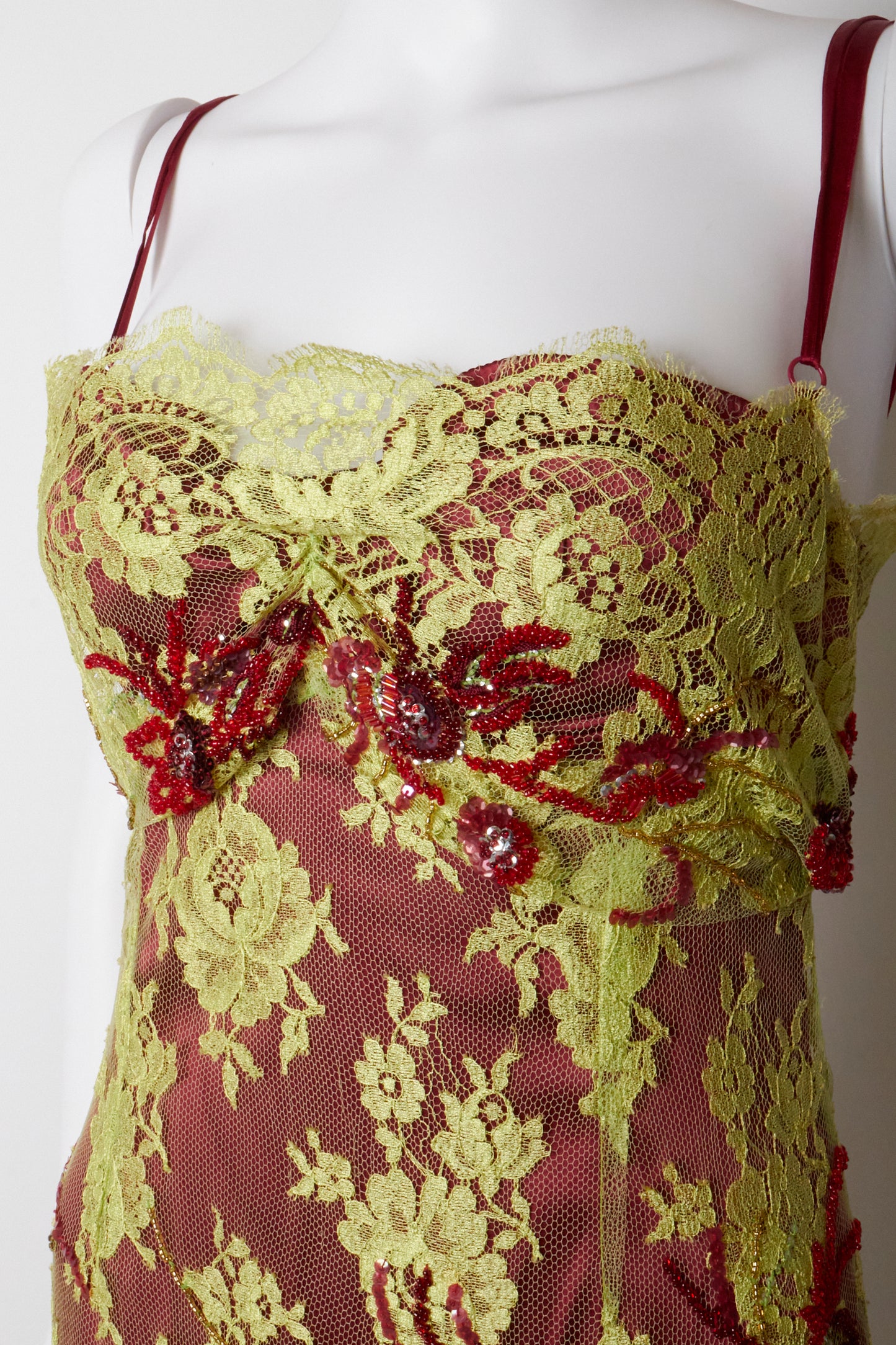 Dolce & Gabbana Spring 1999 Green Lace Beaded Bustier Dress