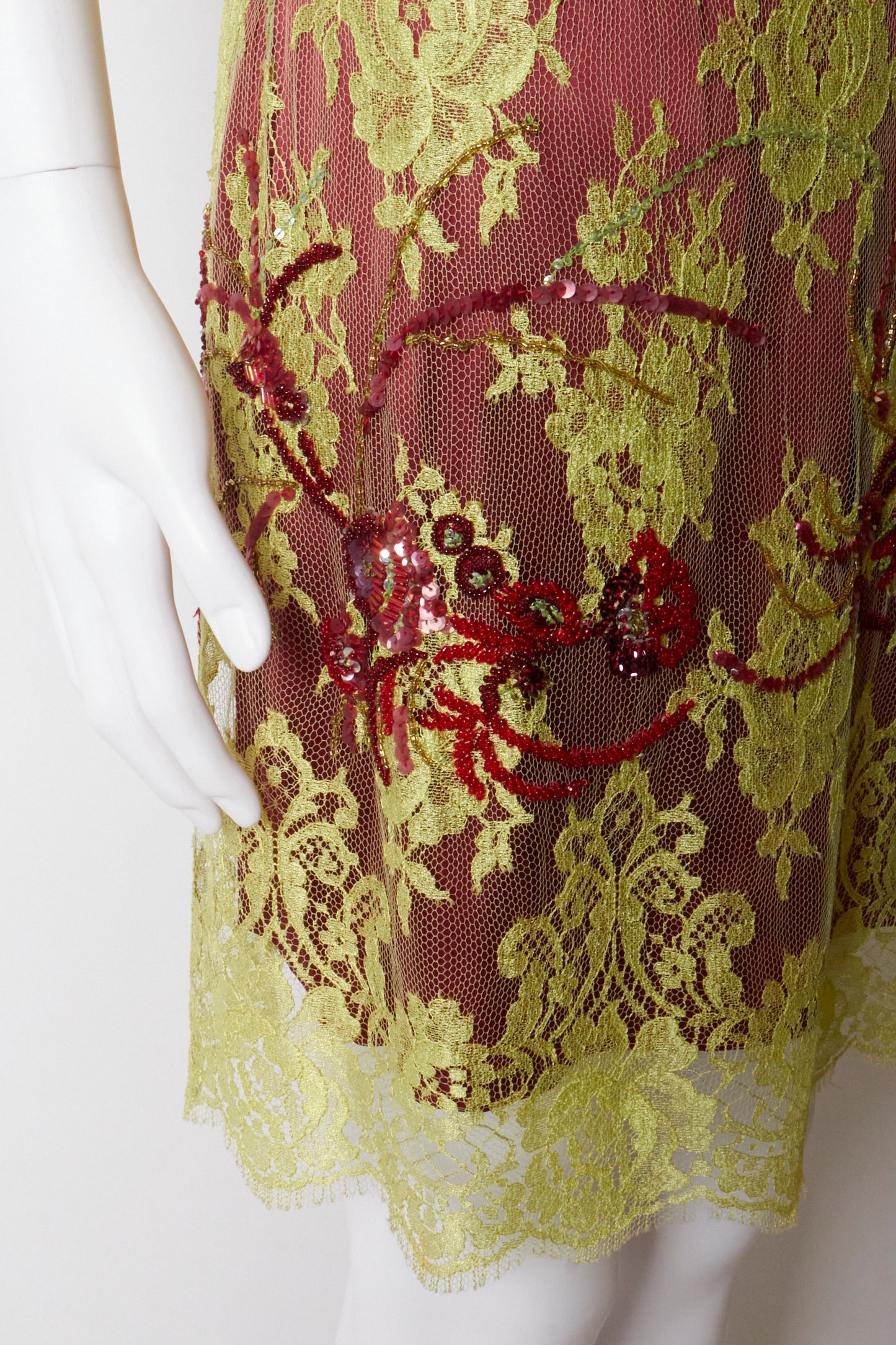 Dolce & Gabbana Spring 1999 Green Lace Beaded Bustier Dress