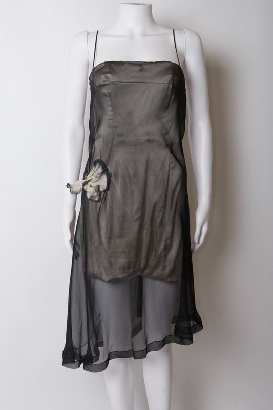 Dolce & Gabbana Spring 1998 Grey Butterfly Silk Midi Dress