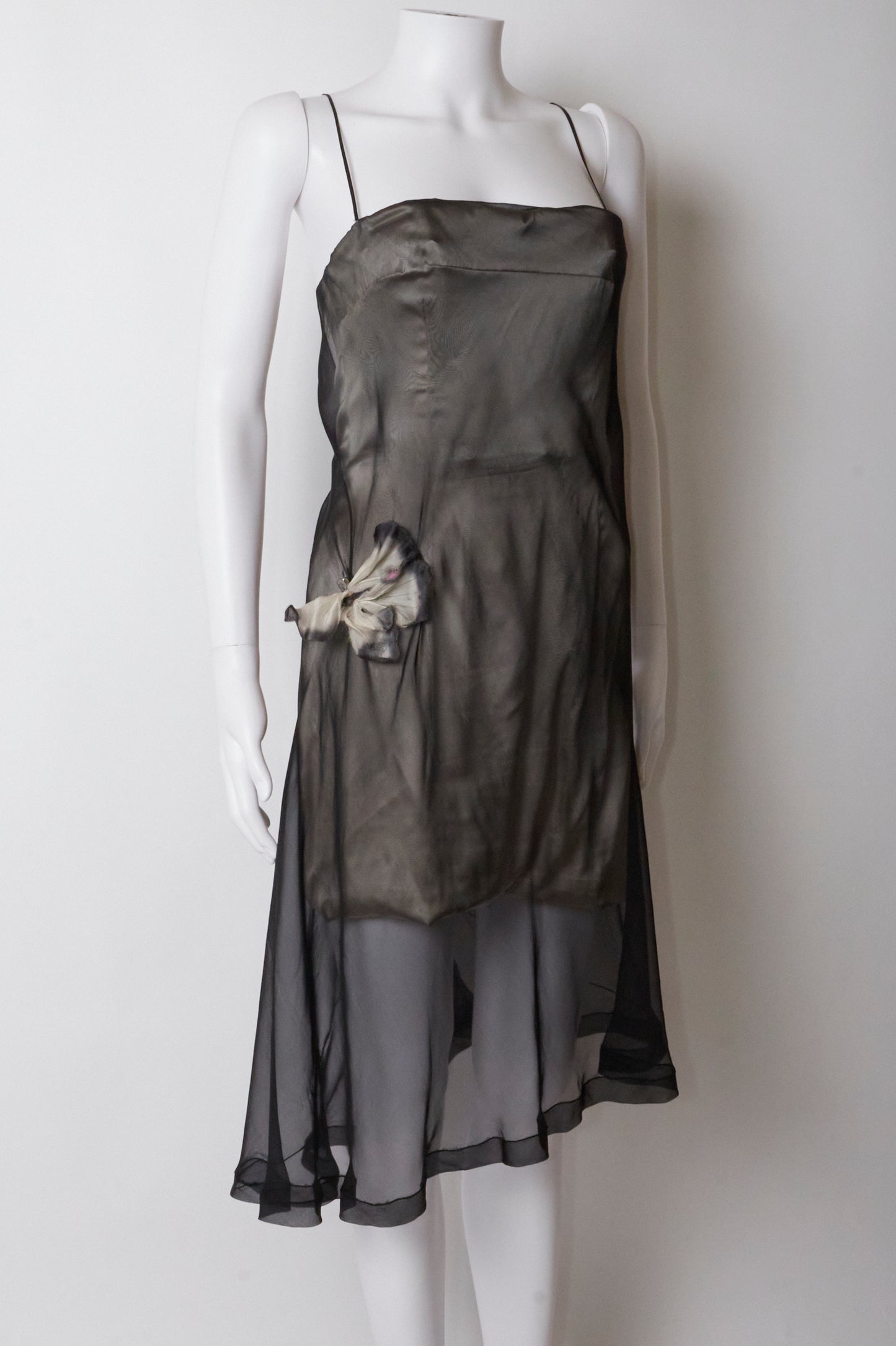 Dolce & Gabbana Spring 1998 Grey Butterfly Silk Midi Dress
