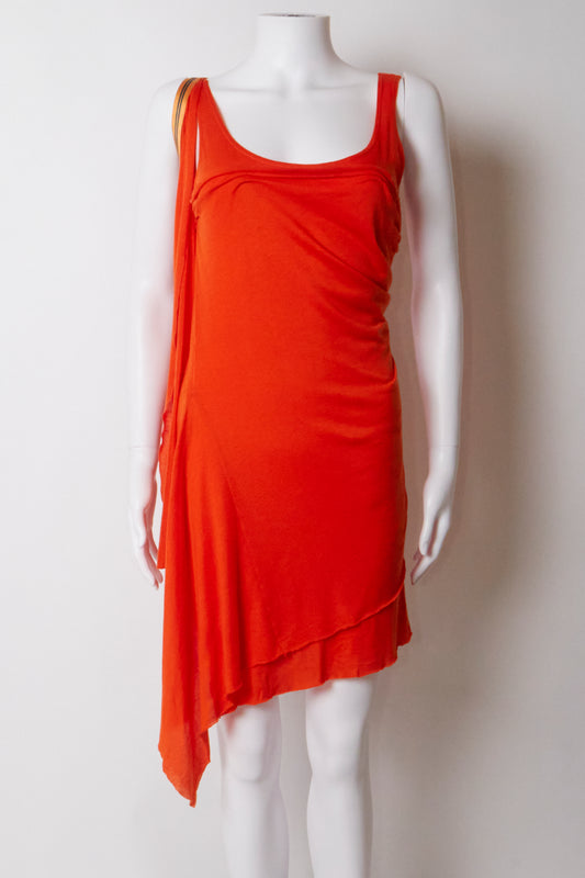 Issey Miyake Spring 2004 Orange Asymmetric Midi Dress