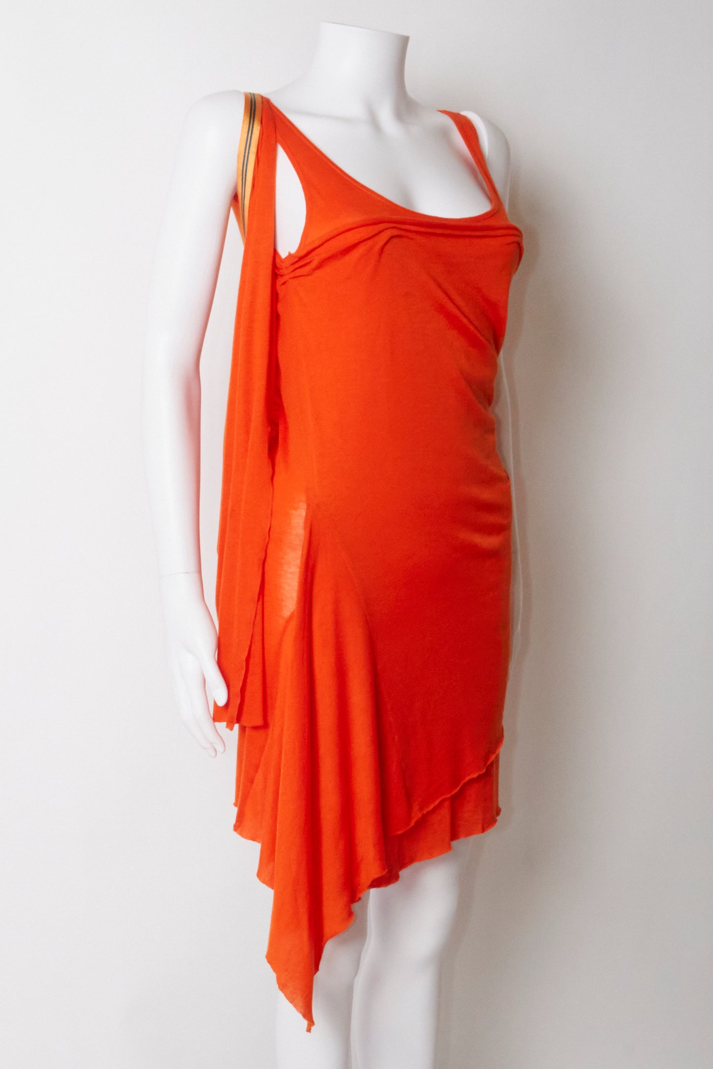 Issey Miyake Spring 2004 Orange Asymmetric Midi Dress