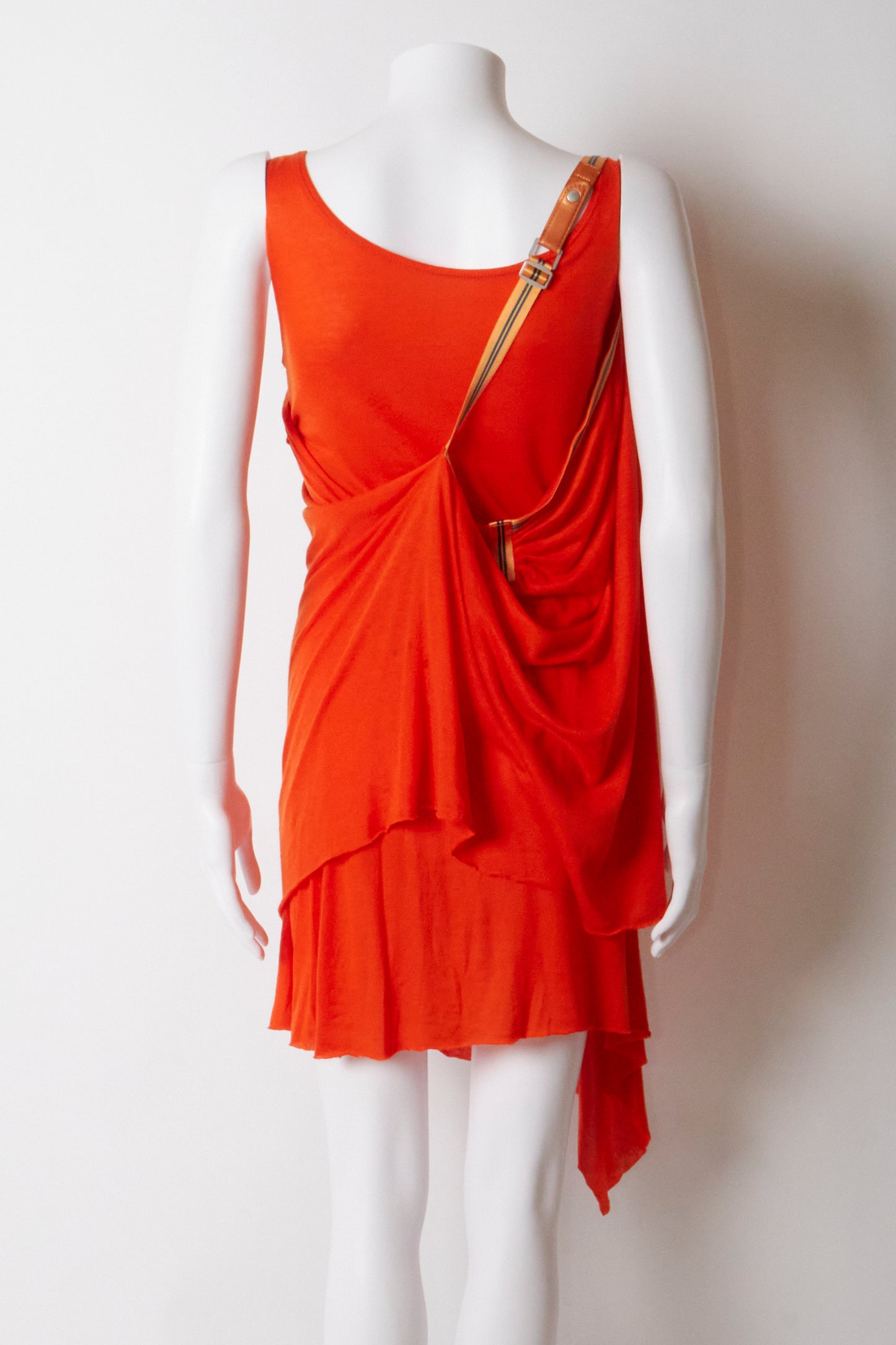 Issey Miyake Spring 2004 Orange Asymmetric Midi Dress