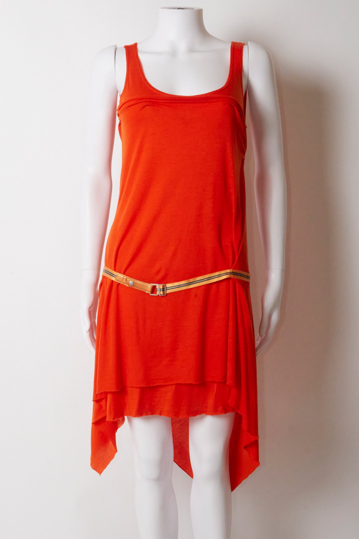 Issey Miyake Spring 2004 Orange Asymmetric Midi Dress