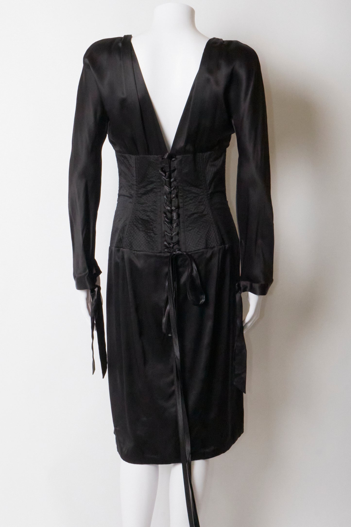 Roberto Cavalli 2004 Black Corset Midi Dress
