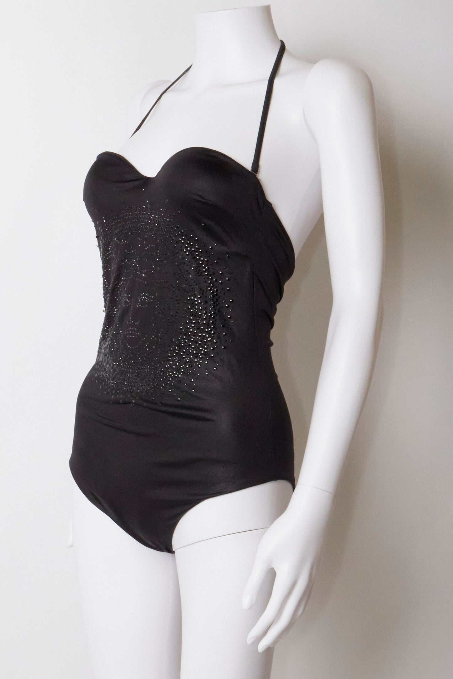 Versace Black Embellished Medusa Swimsuit