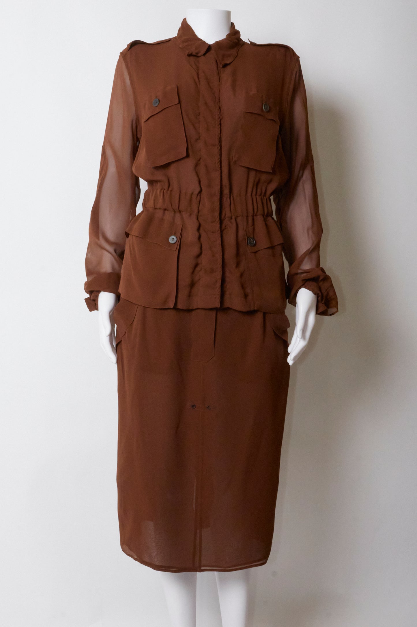 Yves Saint Laurent by Tom Ford Spring 2002 Top & Skirt Brown Silk Set