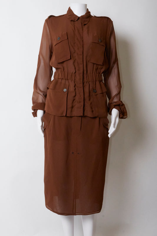 Yves Saint Laurent by Tom Ford Spring 2002 Top & Skirt Brown Silk Set