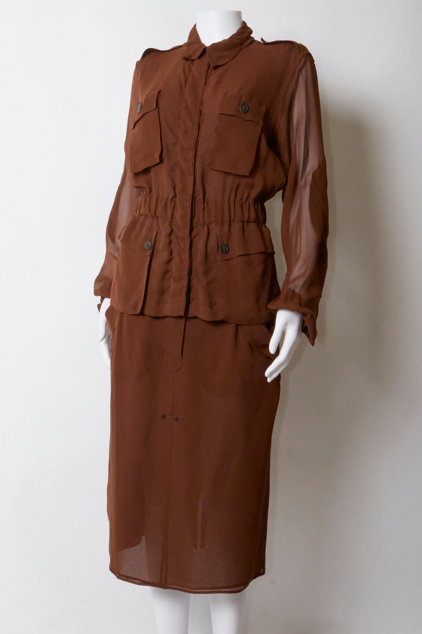 Yves Saint Laurent by Tom Ford Spring 2002 Top & Skirt Brown Silk Set