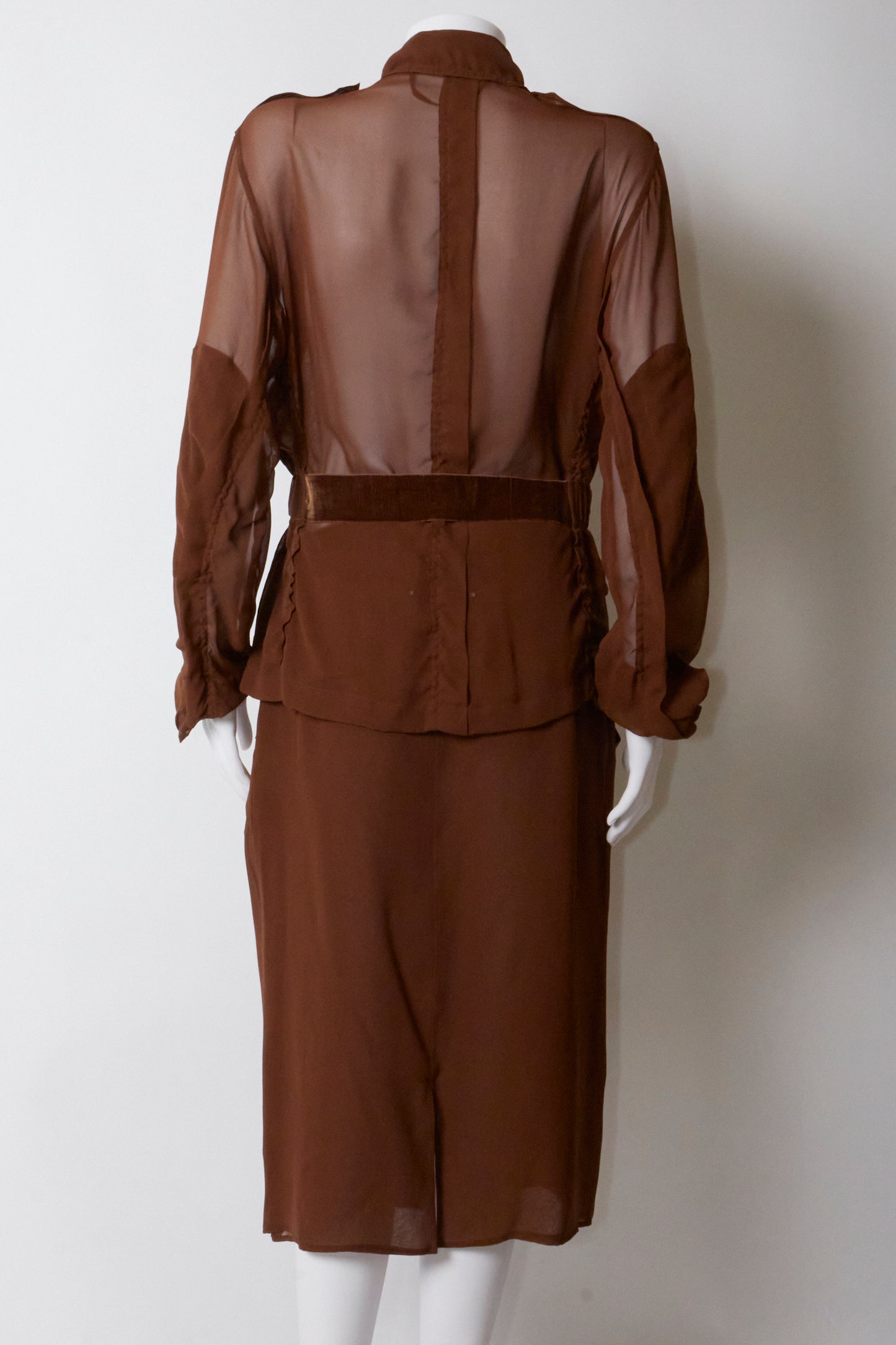 Yves Saint Laurent by Tom Ford Spring 2002 Top & Skirt Brown Silk Set