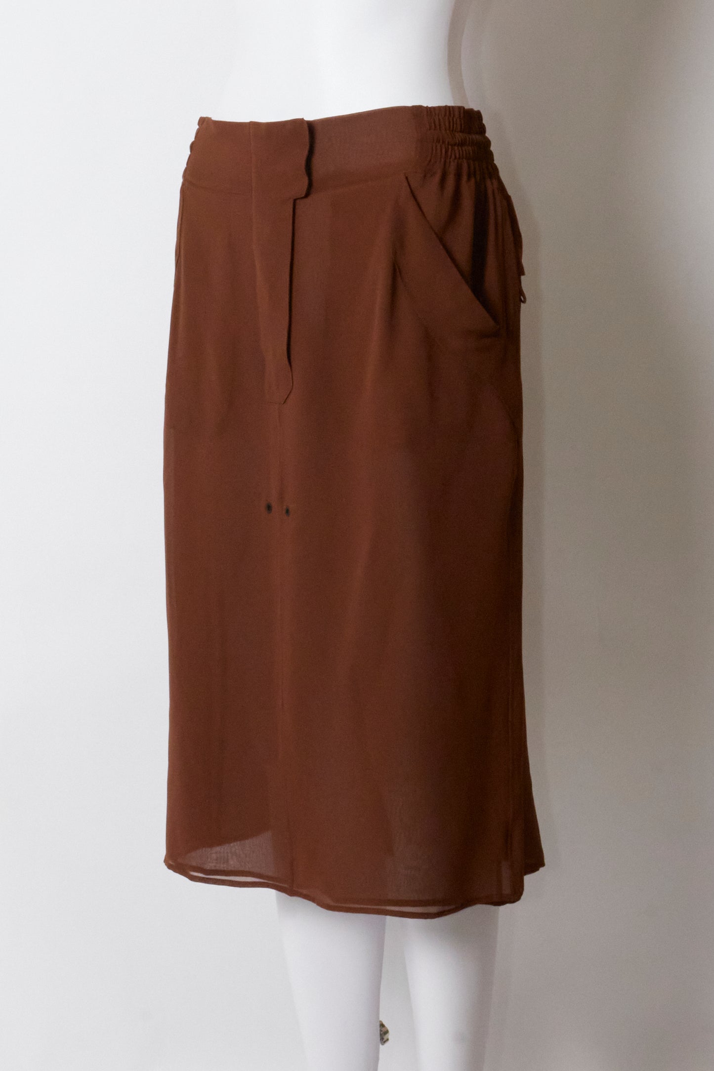 Yves Saint Laurent by Tom Ford Spring 2002 Top & Skirt Brown Silk Set