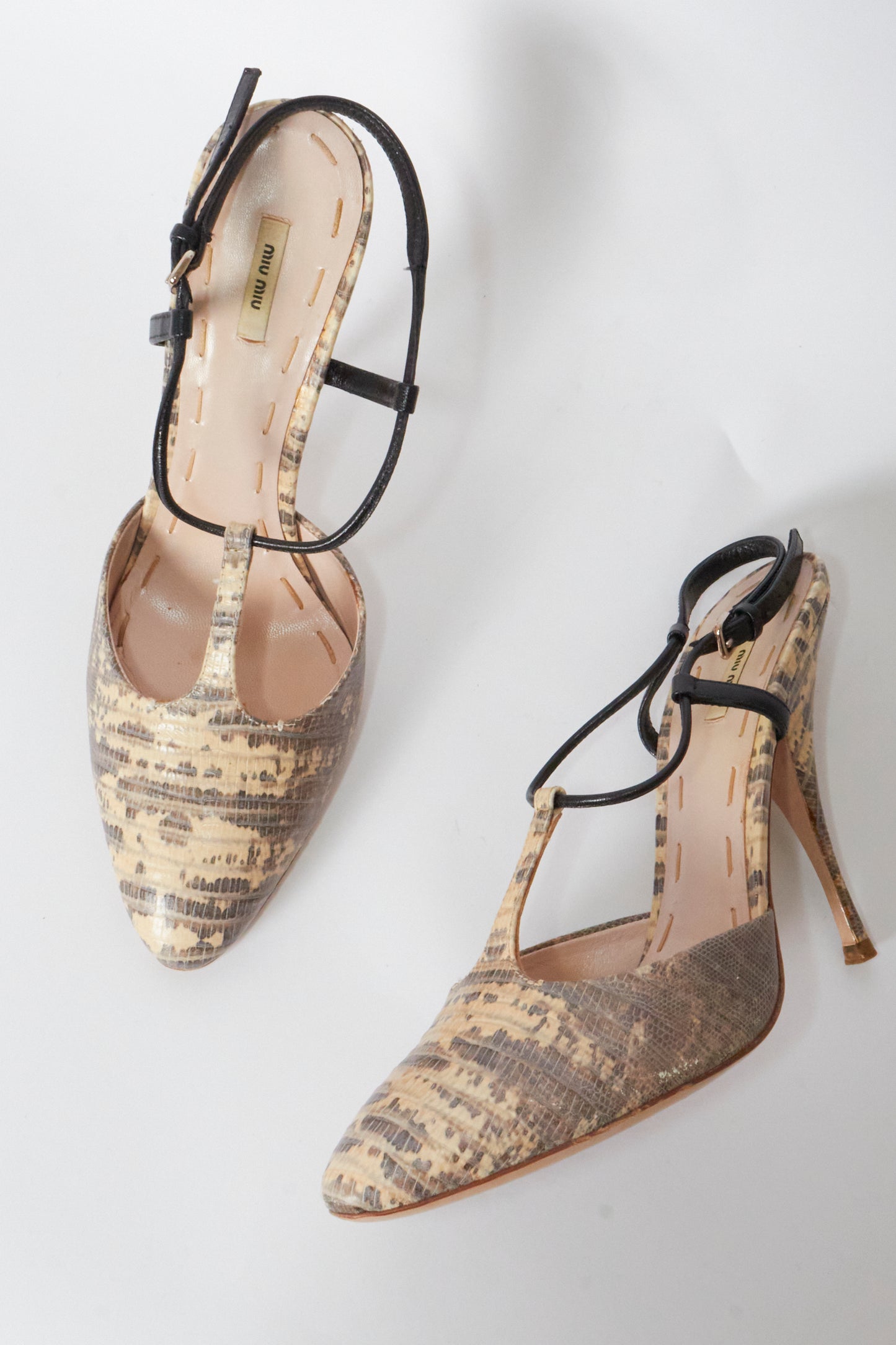 Miu Miu Lizard Ankle Strap Heels