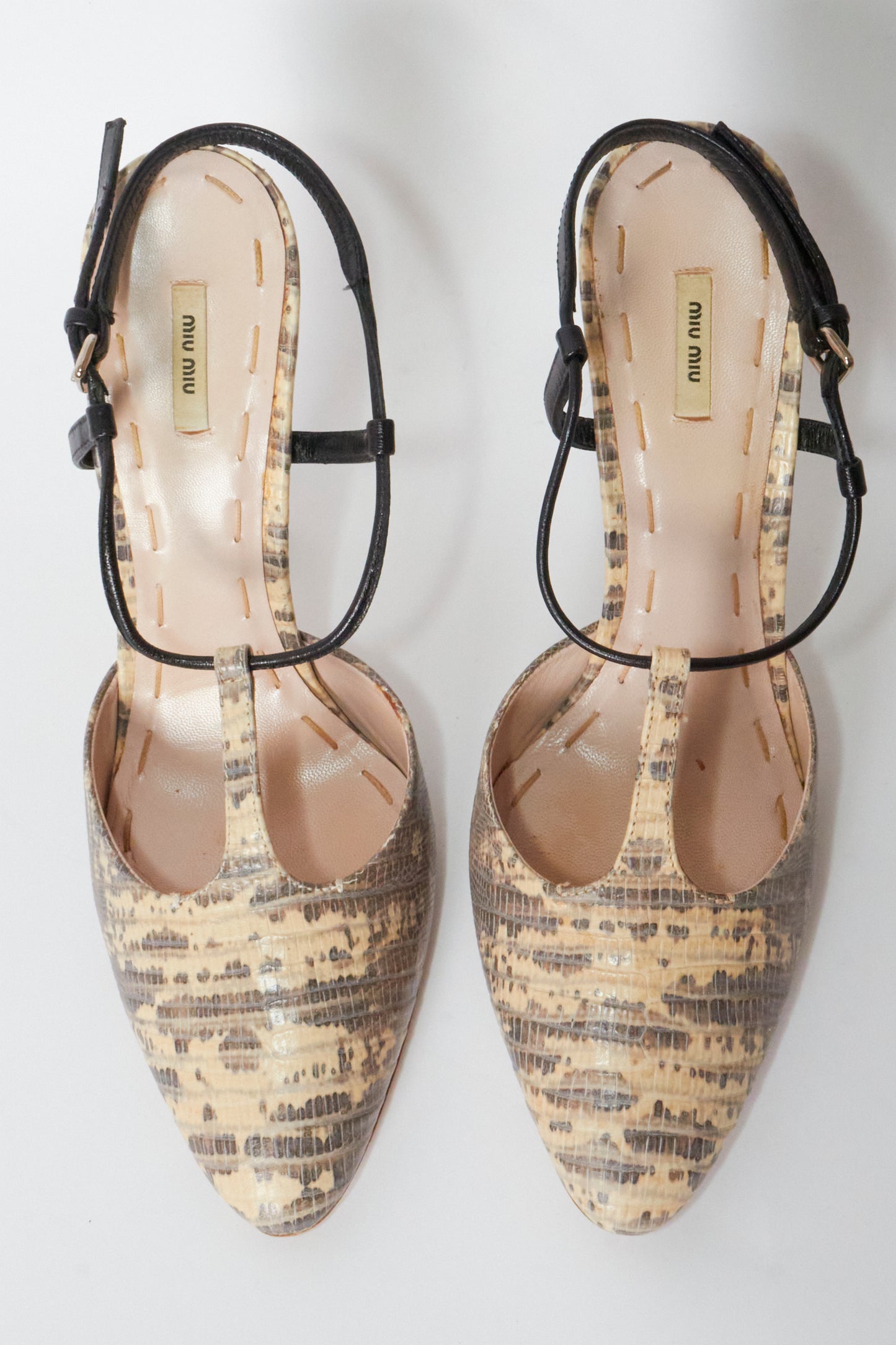 Miu Miu Lizard Ankle Strap Heels