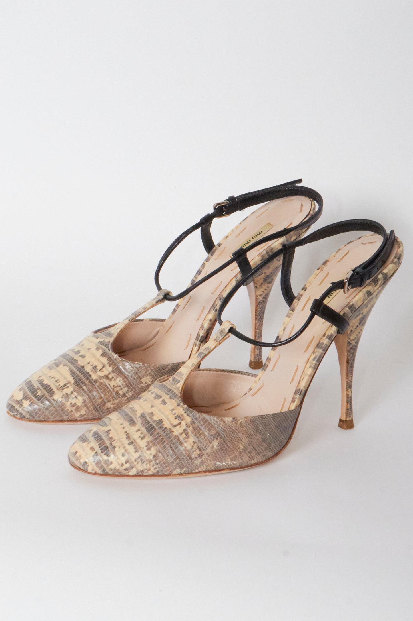 Miu Miu Lizard Ankle Strap Heels