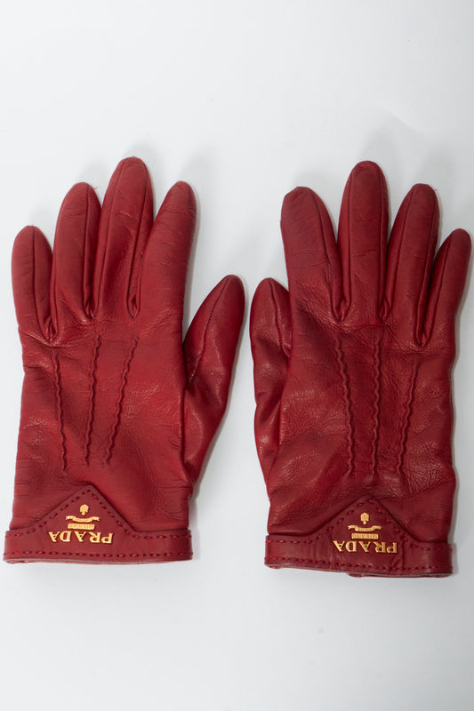 Prada Red Leather Gloves