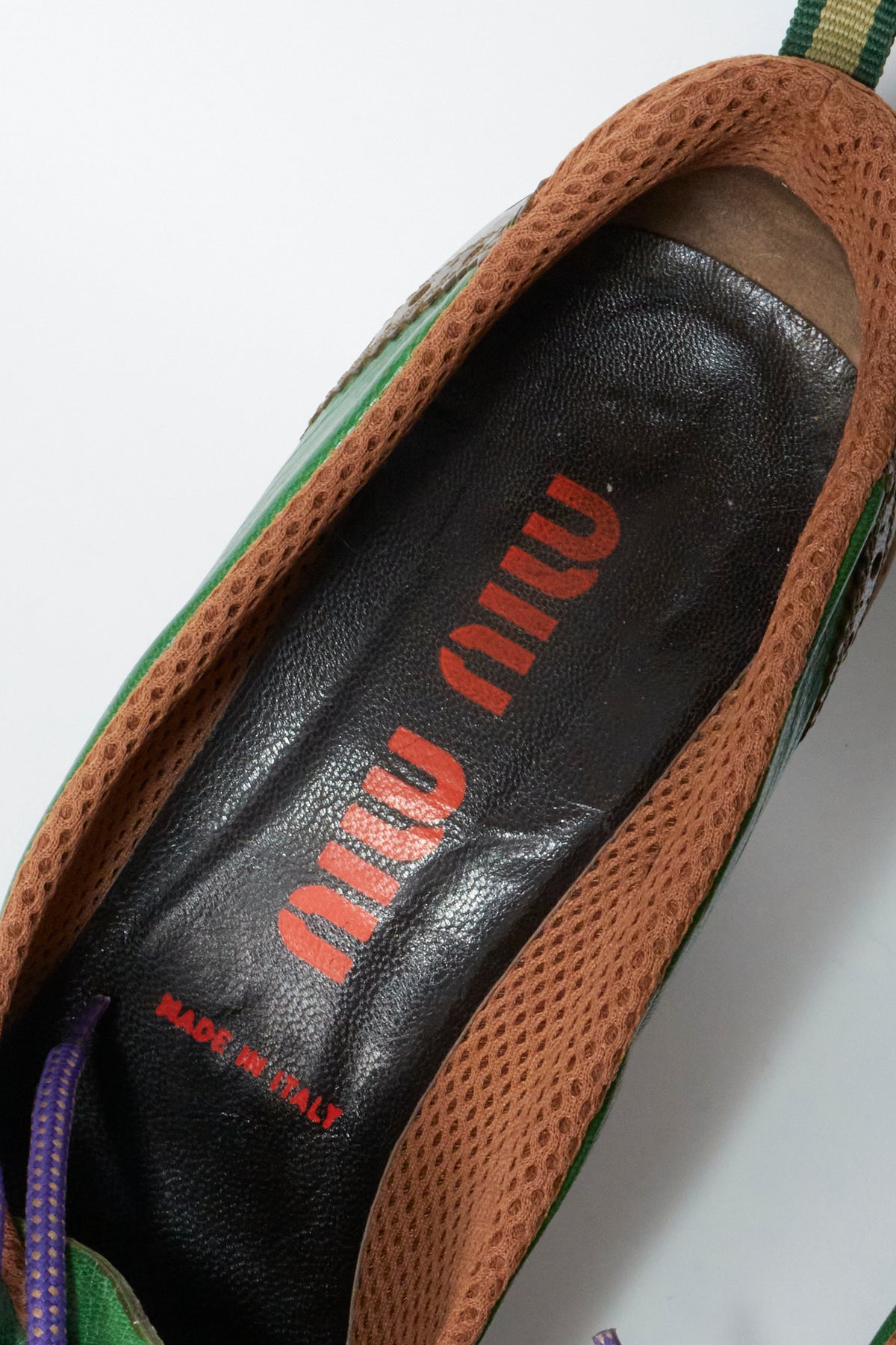 Miu Miu Fall 1999 Wingtip Green Brown Leather Heels