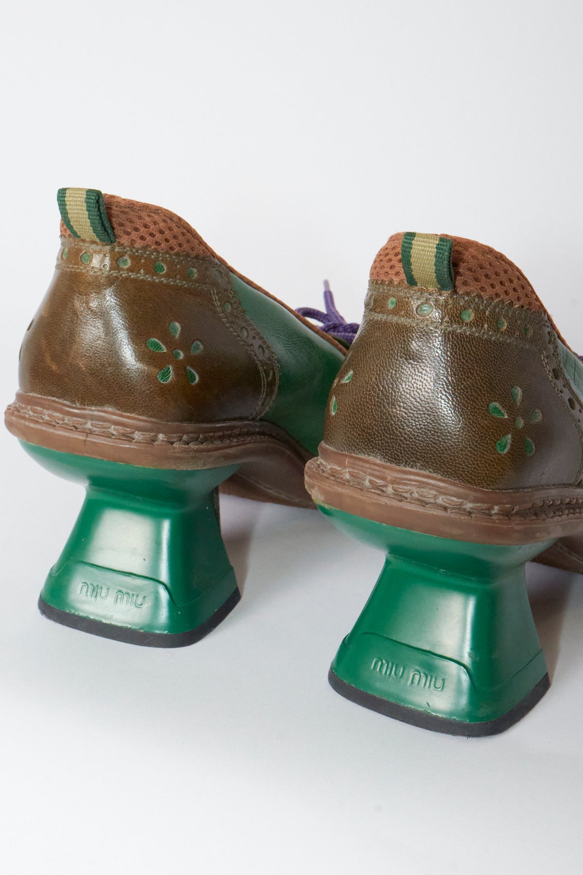 Miu Miu Fall 1999 Wingtip Green Brown Leather Heels