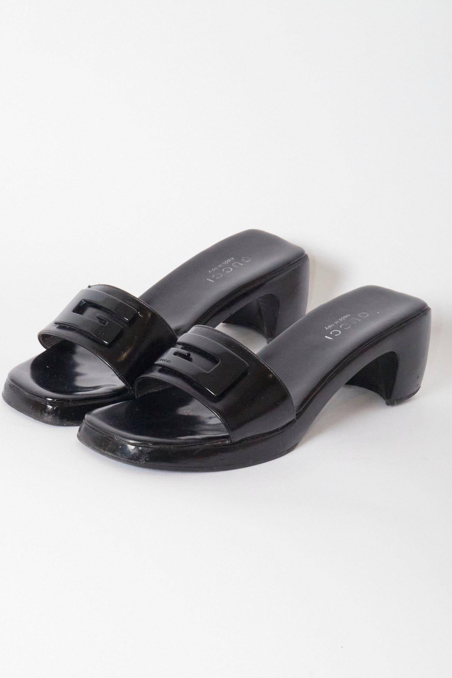 Gucci by Tom Ford "G" Black Leather Slip on Mule Heels