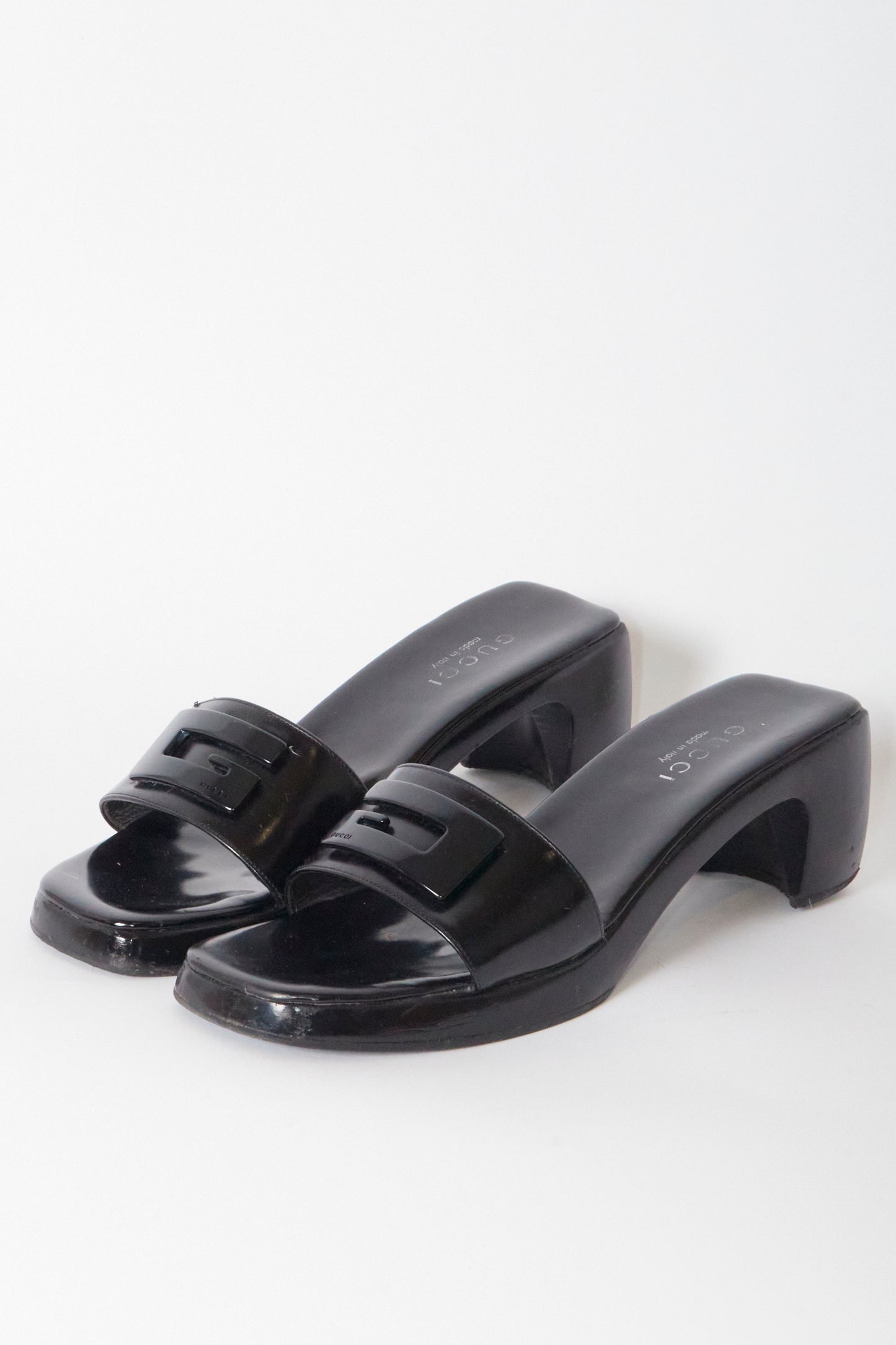 Gucci by Tom Ford "G" Black Leather Slip on Mule Heels