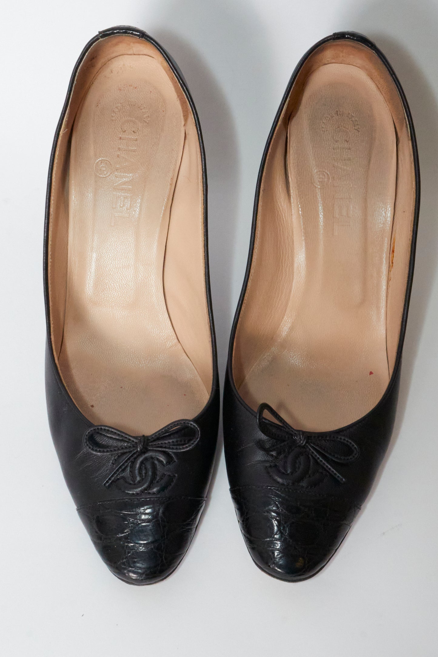 Chanel Black Leather CC Vintage Heels