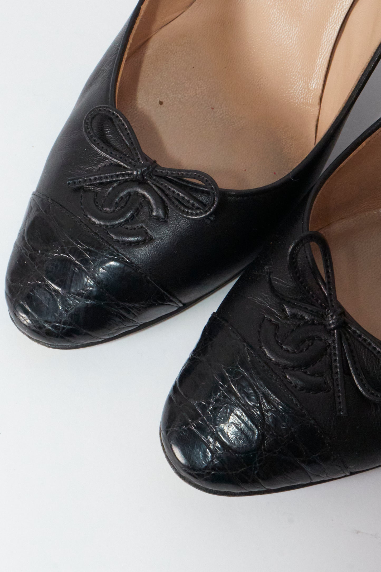 Chanel Black Leather CC Vintage Heels