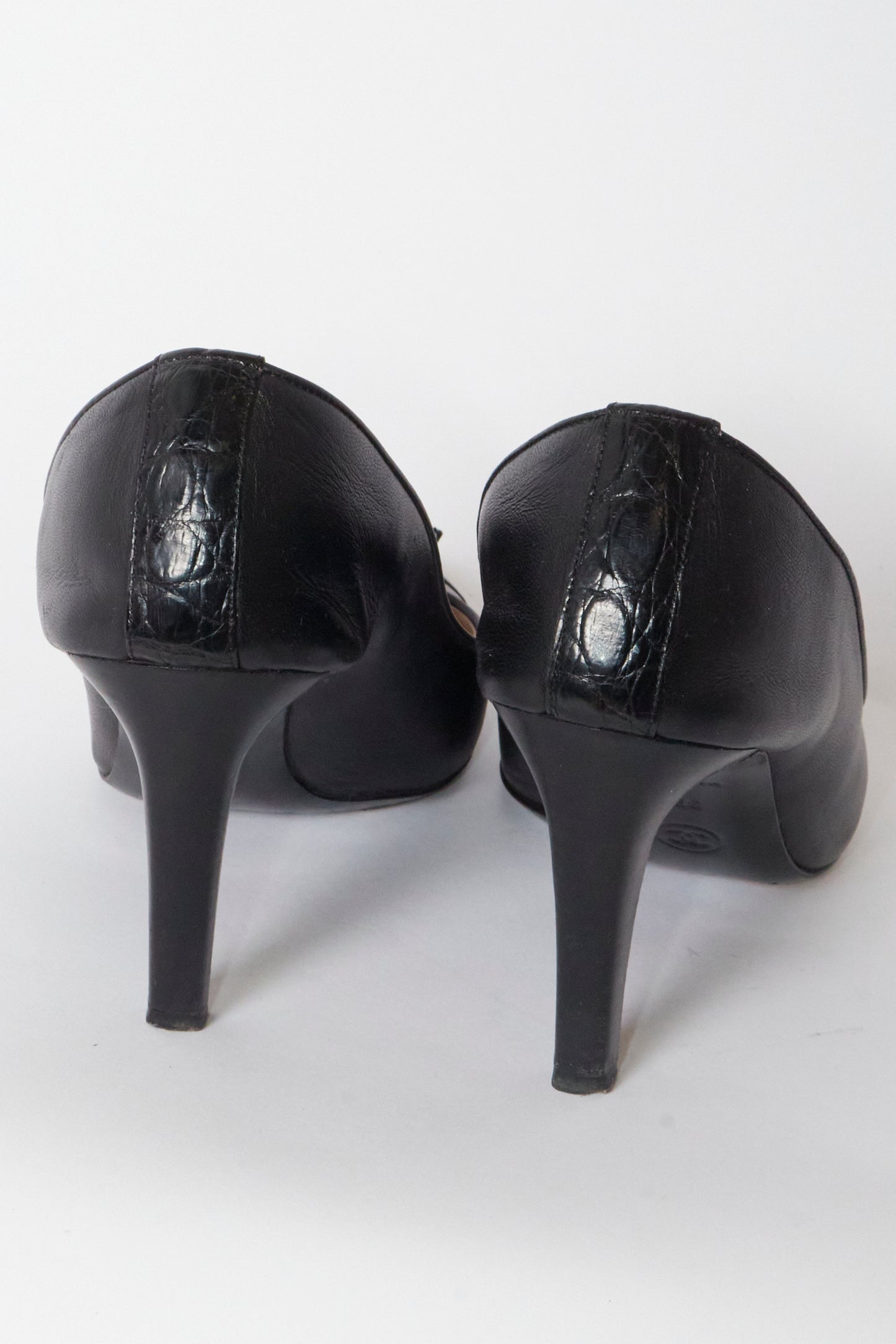 Chanel Black Leather CC Vintage Heels