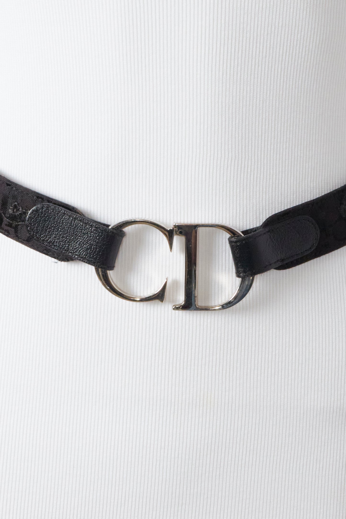 Christian Dior Galliano 2000s Black Monogram Embroidered Flowers Belt