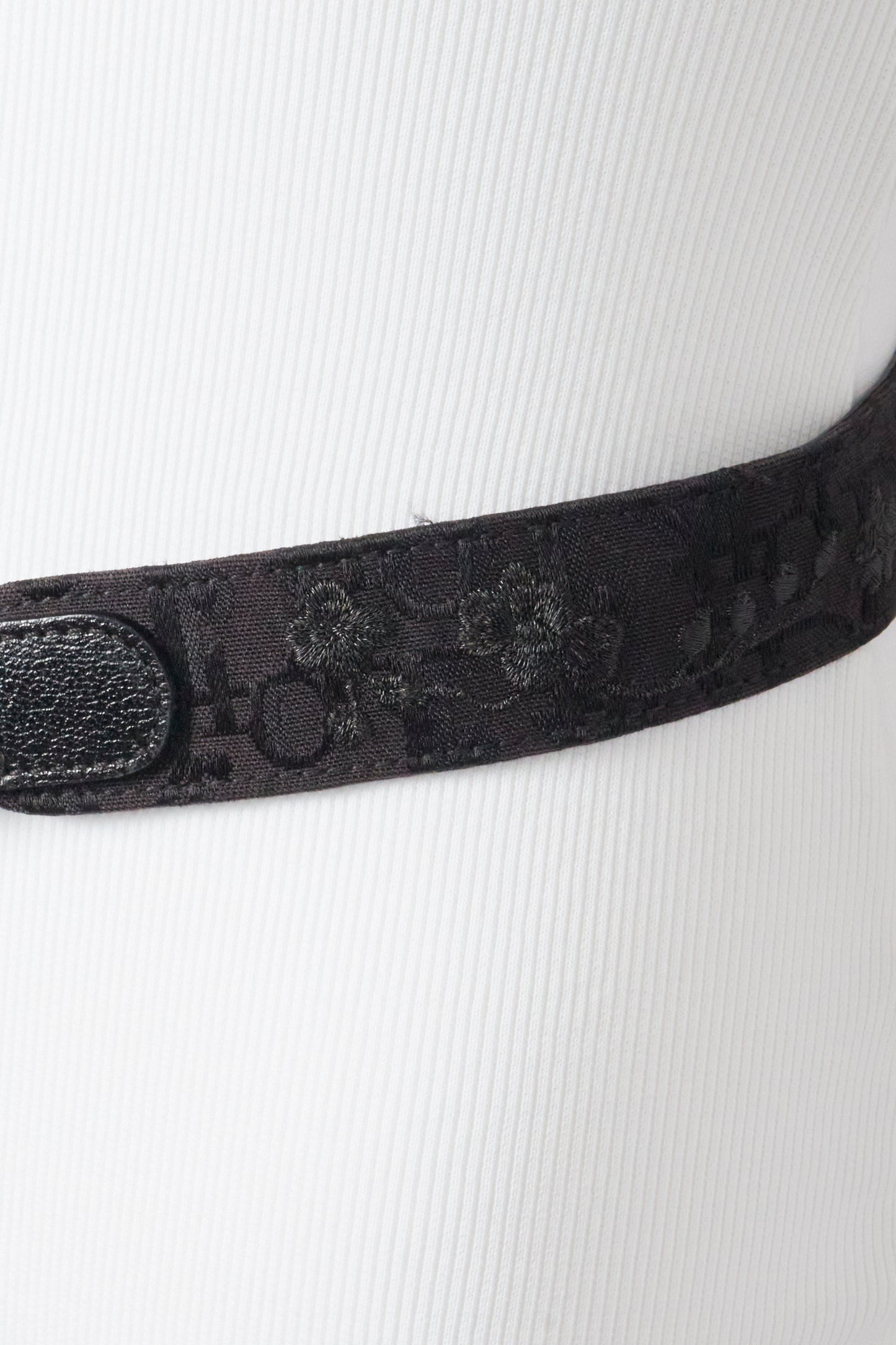 Christian Dior Galliano 2000s Black Monogram Embroidered Flowers Belt