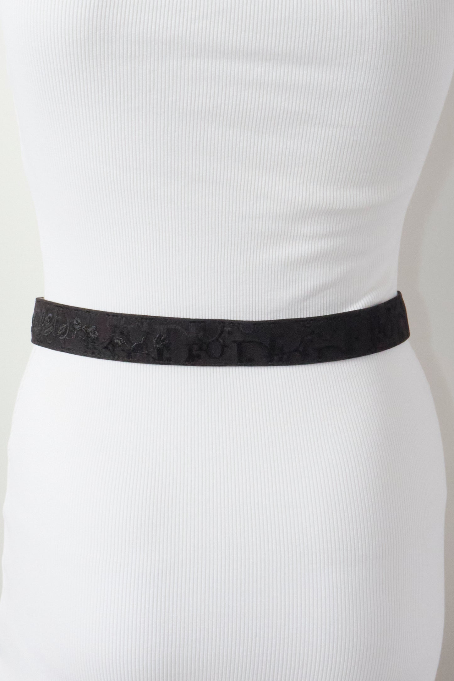 Christian Dior Galliano 2000s Black Monogram Embroidered Flowers Belt