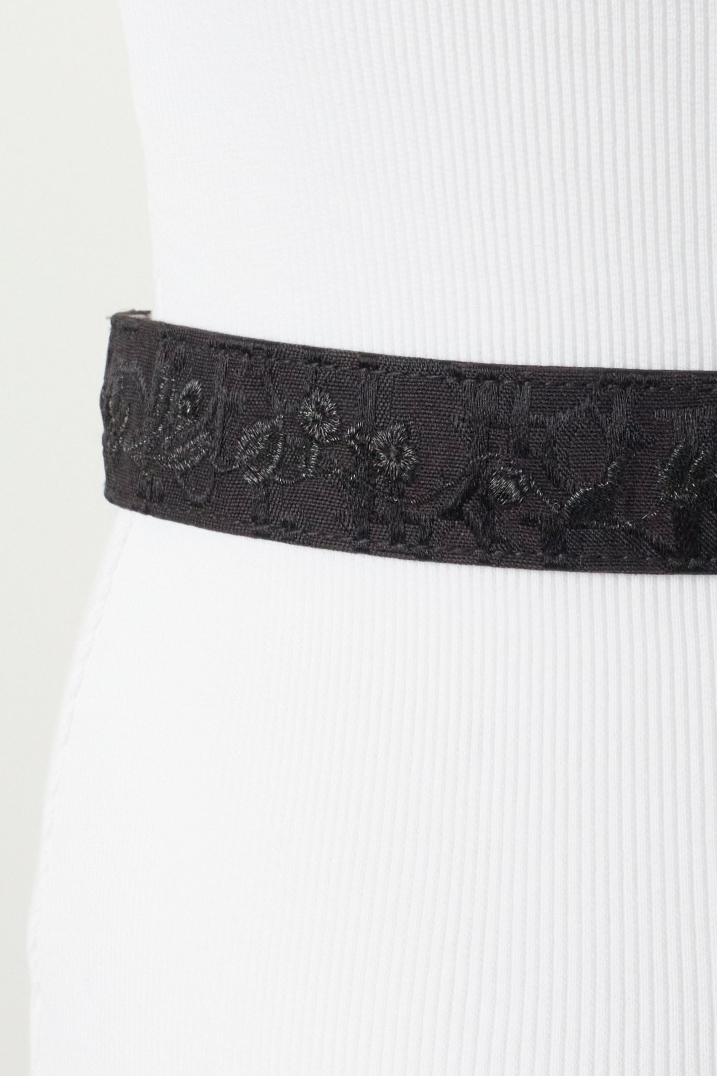 Christian Dior Galliano 2000s Black Monogram Embroidered Flowers Belt
