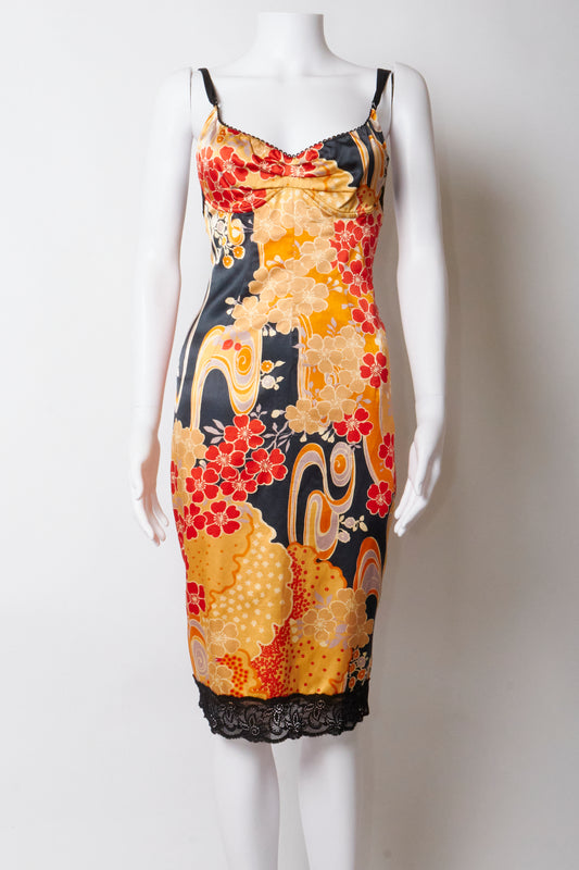 Dolce & Gabbana D&G 2000s Floral Satin Backless Midi Dress