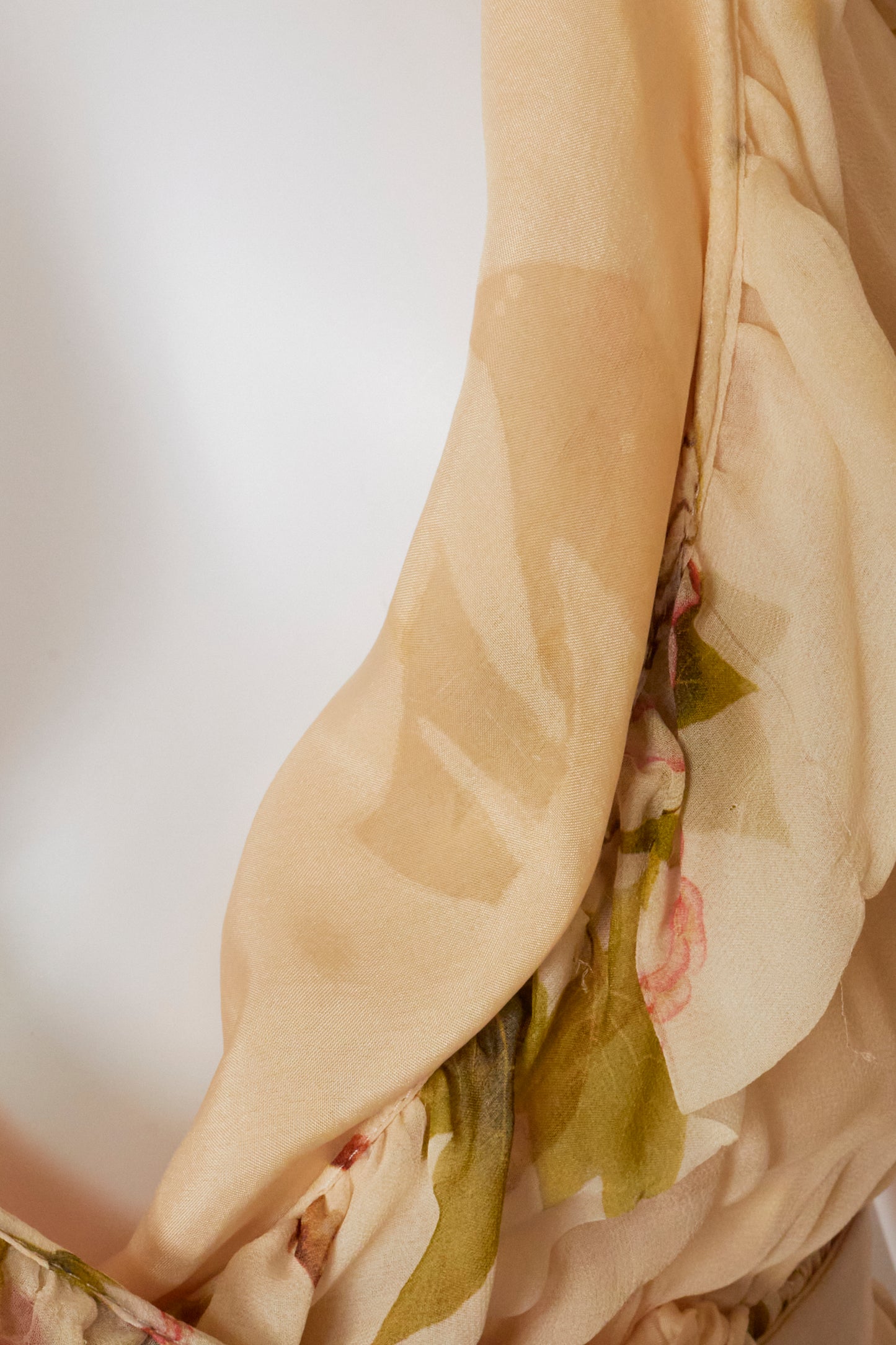 Alexander Mcqueen 2006 Floral Birds Silk Belted Ruffle Dress