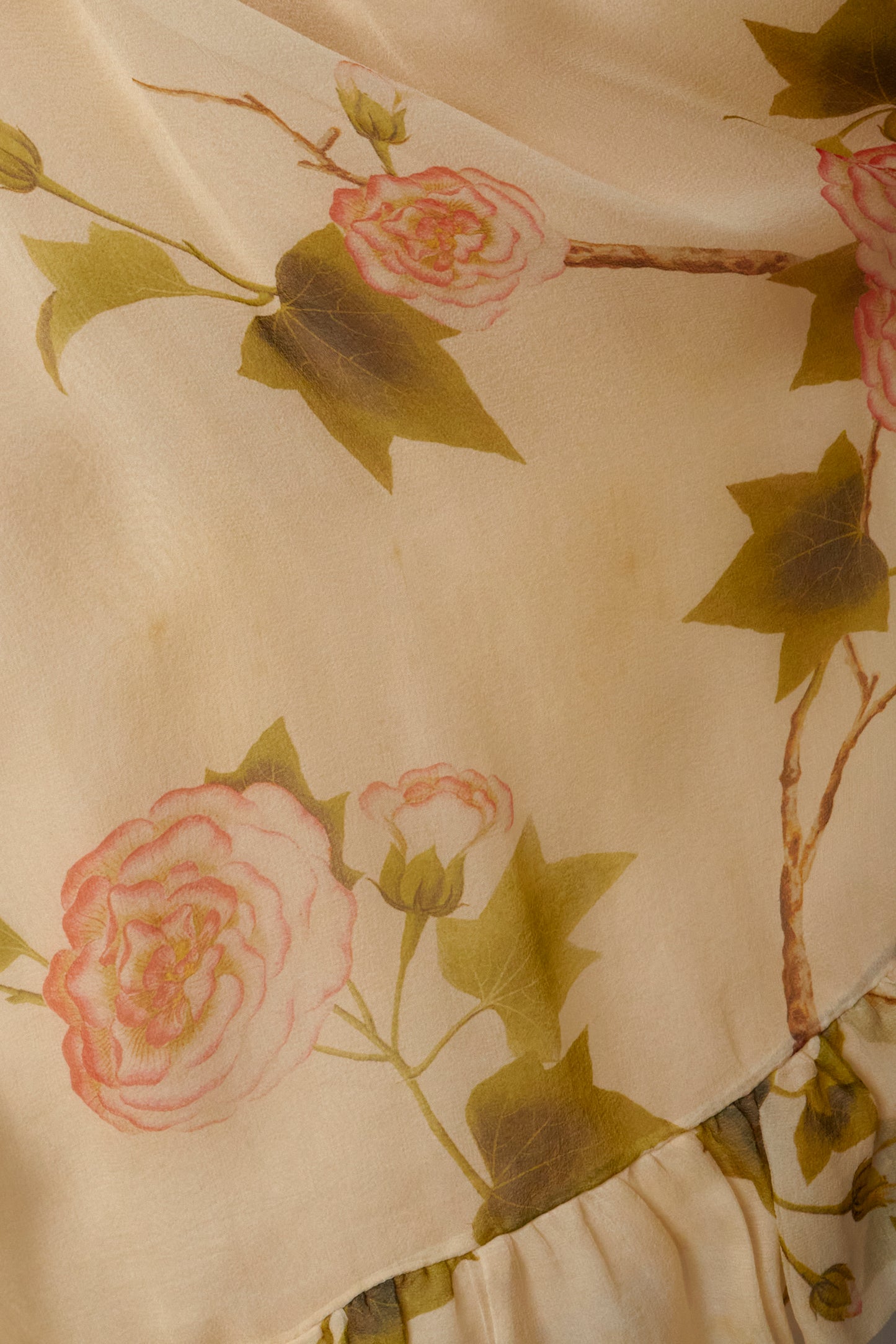 Alexander Mcqueen 2006 Floral Birds Silk Belted Ruffle Dress