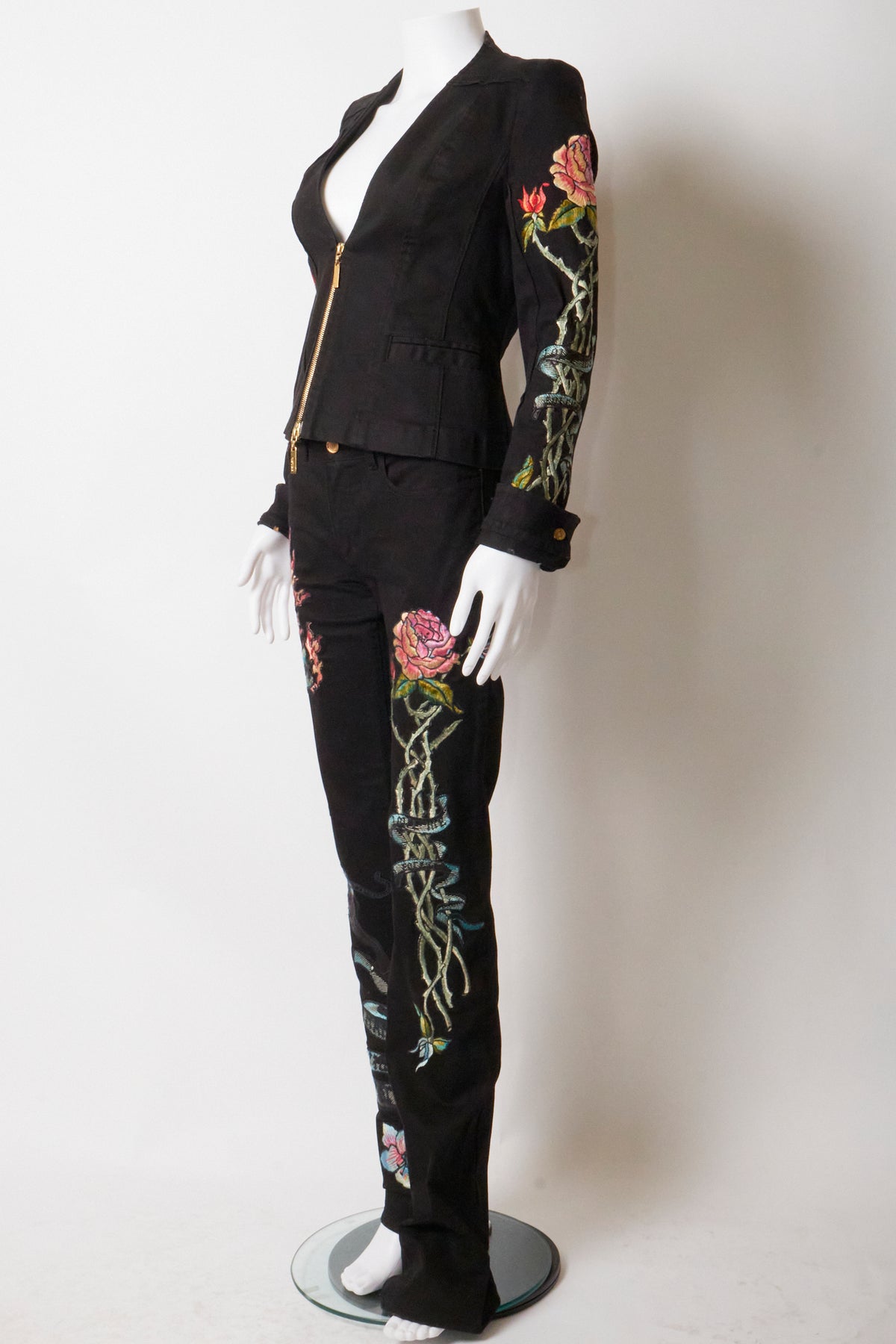 Roberto Cavalli 2003 Embroidered Jacket & Trousers Set