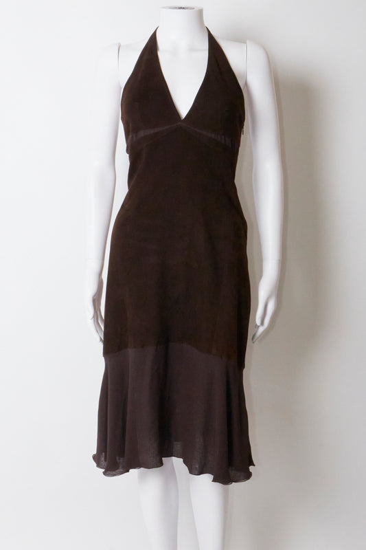 Valentino 2000s Brown Suede Midi Dress