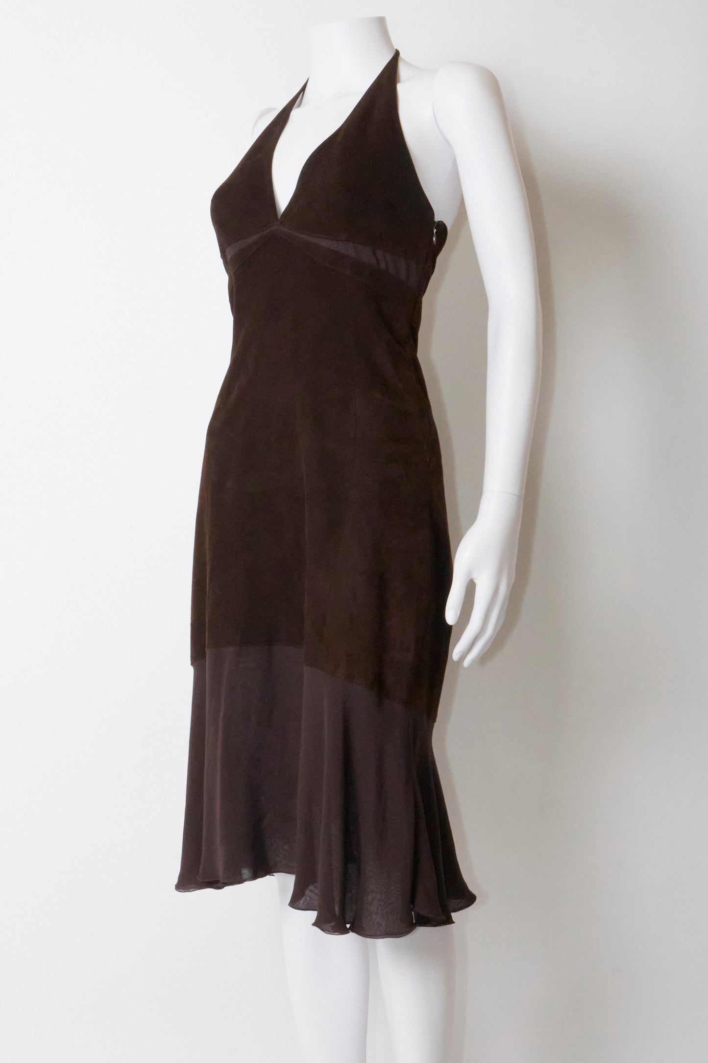 Valentino 2000s Brown Suede Midi Dress