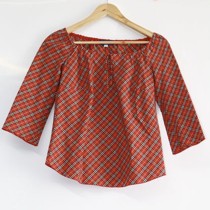 Burberry Vintage Blue Label Red Check Plaid Top Blouse Size 38