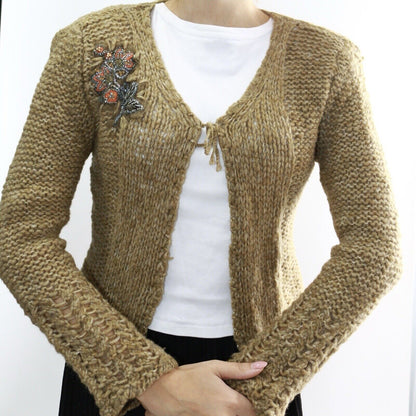 La Perla Vintage Cardigan Crochet Flower Embroidered Embellished Beaded Size S