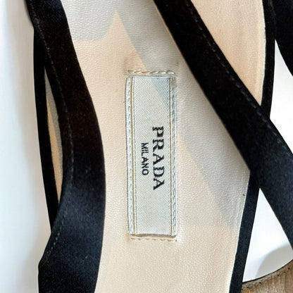 Prada Black Satin Espadrilles Sandals Size IT 37.5 UK 4.5