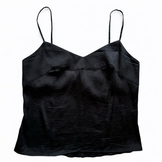 Chanel Black Silk Camelia CC Logo Print Silk Tank Cami Top Size 36