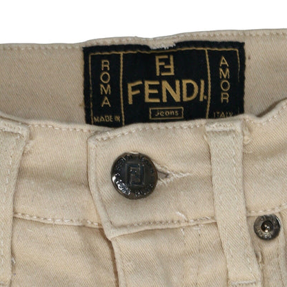 Fendi Beige High Waist Jeans Embroidered Logo Size XXS