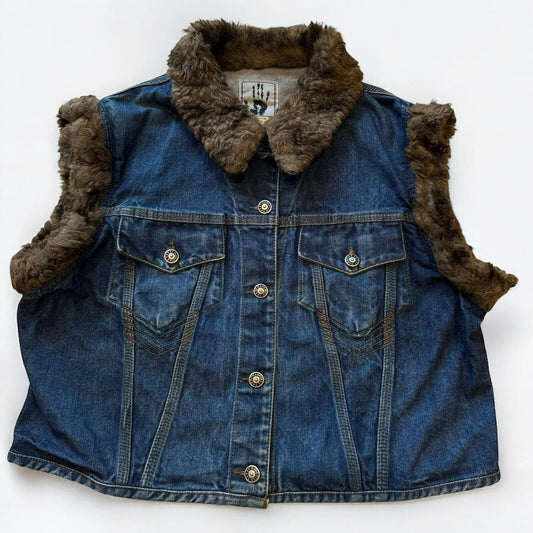 Jean Paul Gaultier Jean's Denim Fur Vintage Waistcoat Vest Size XXL