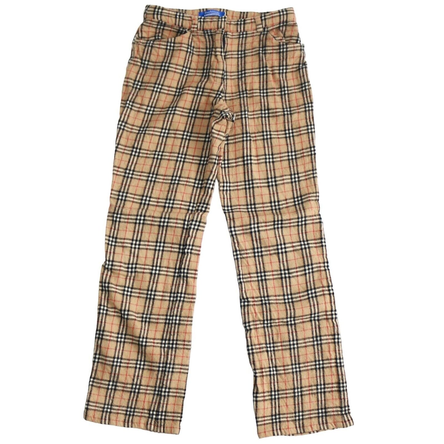 Burberry Vintage Plaid Check Beige Print Wool Trousers Size 36