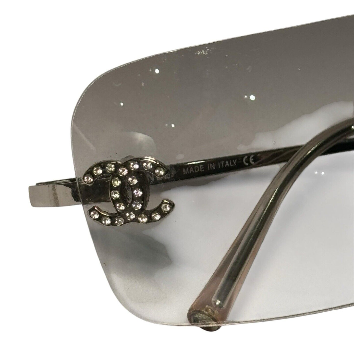 Chanel Rimless Rectangle Diamante Silver Crystals Vintage Sunglasses